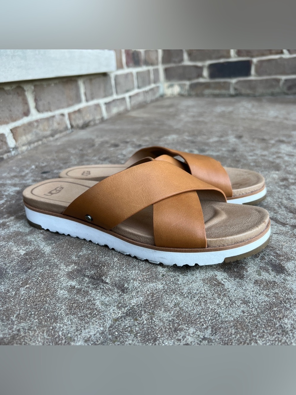 UGG Kari Women's Tan Crossband Slide Sandals - Comfortable Slip-Ons Sz 7.5 - Picture 3 of 13